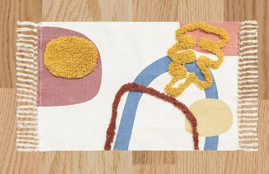 Abstract Embroidery Colorful Fringed Small Area Rug 24"x35"