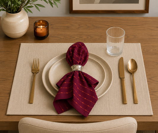 Burgundy Embroidered Strip 20" Cotton Napkin
