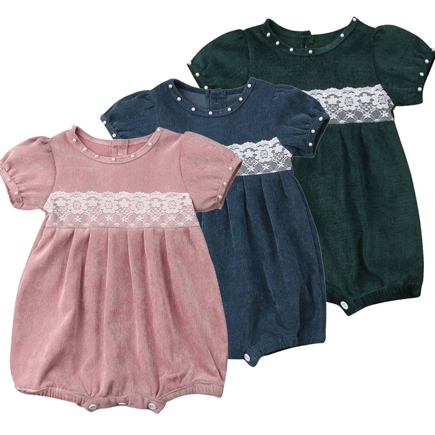 Corduroy Pearl Lace Baby Jumpsuit