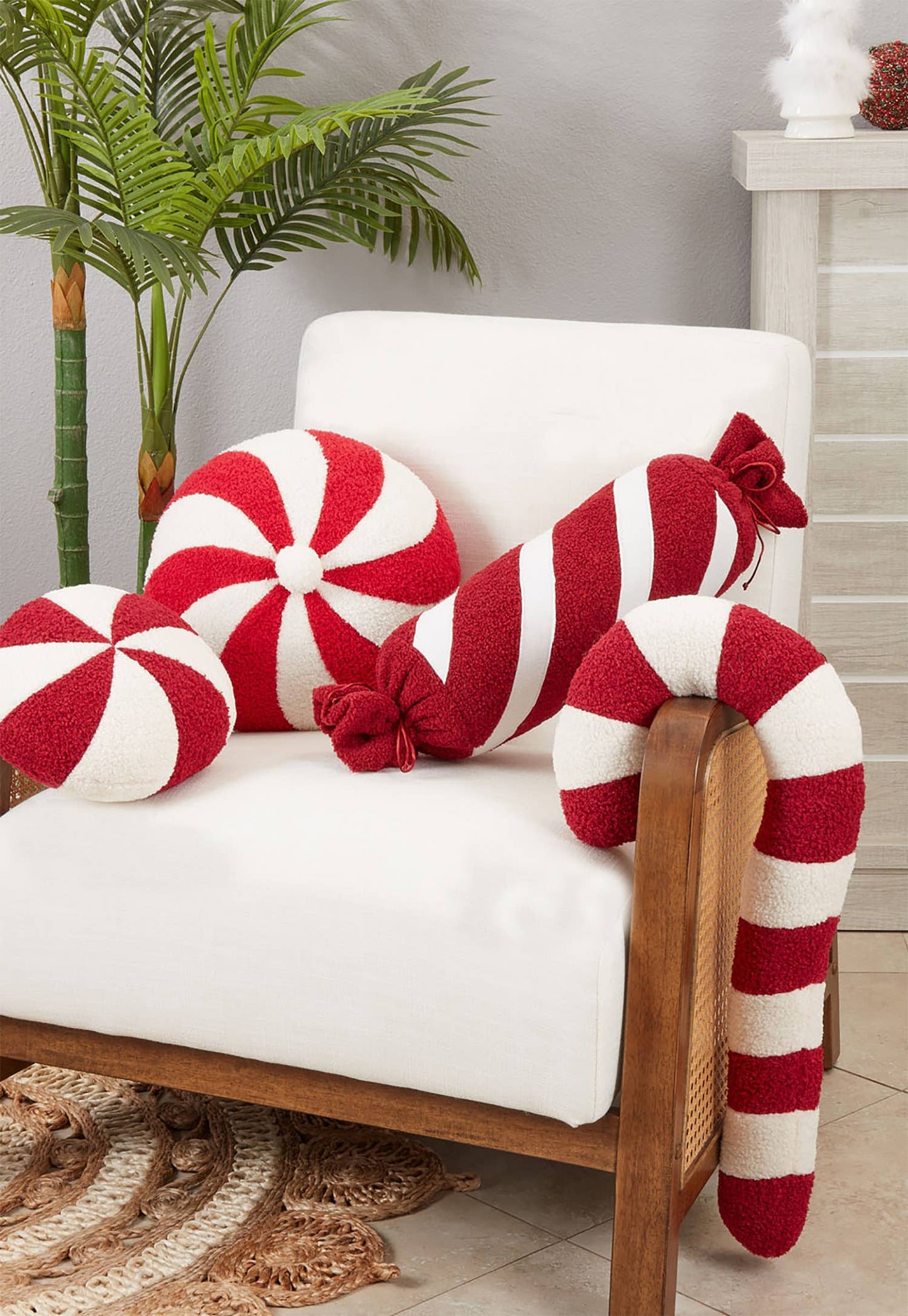 7078 - Red & White Striped Candy Design Holiday Decorative Pillow