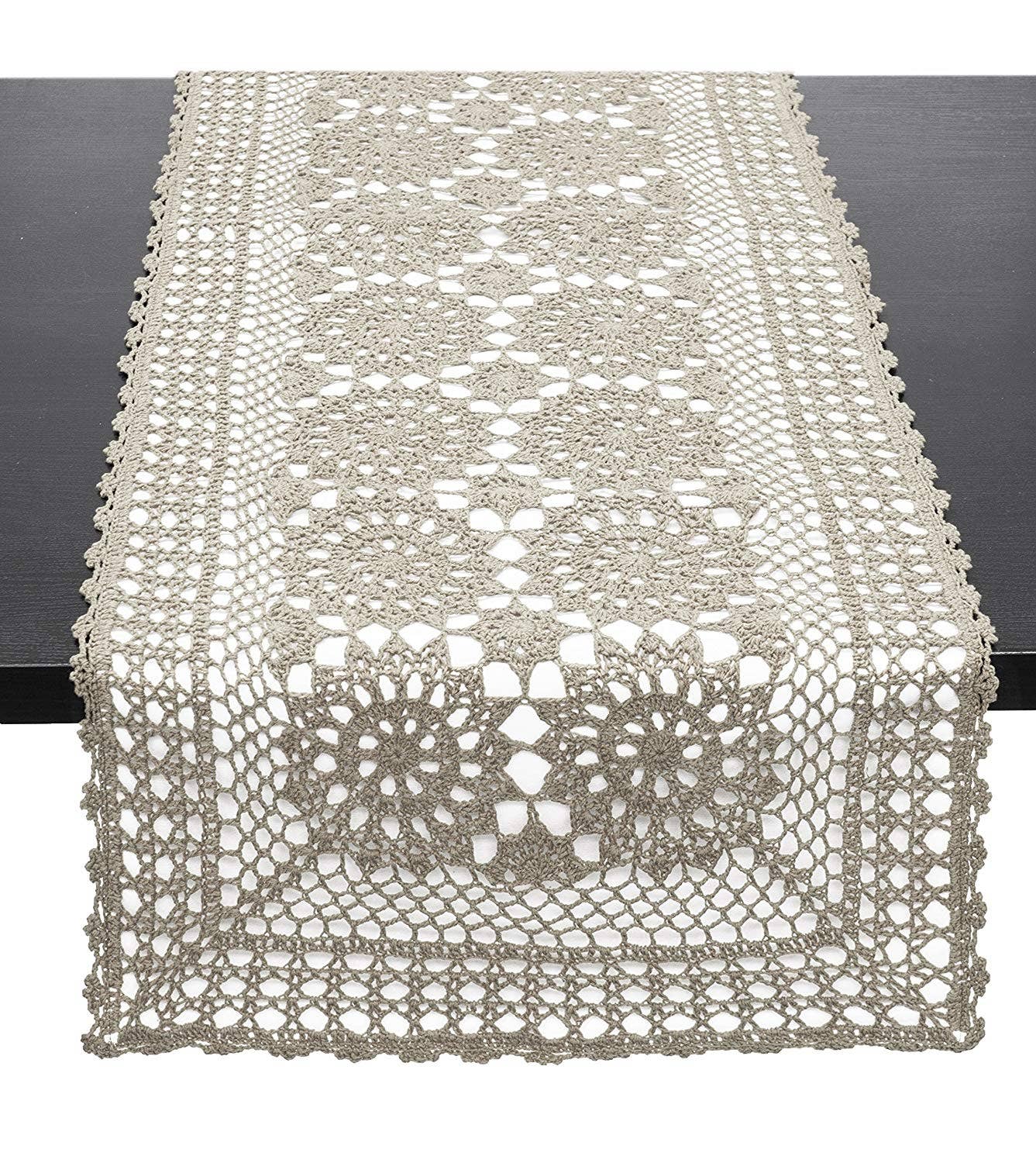 RNR0001 - Grey Hand Crocheted Mandala Cotton Table Runner
