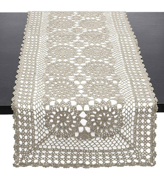 RNR0001 - Grey Hand Crocheted Mandala Cotton Table Runner