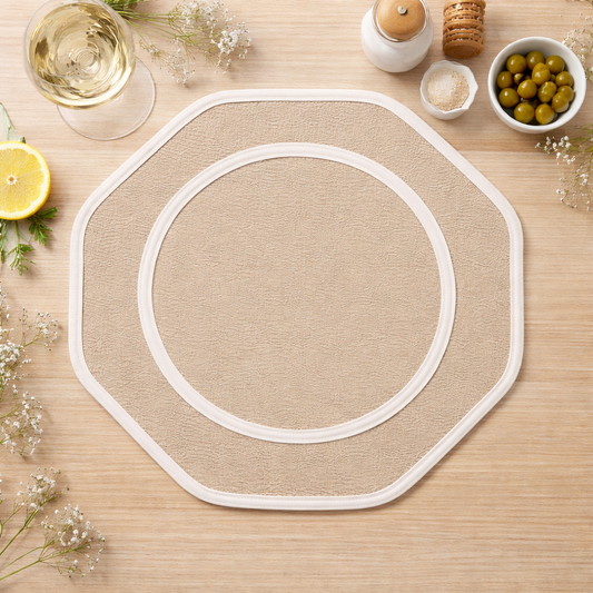 13" Woven Round Octagonal Shape Placemat - White and Natural