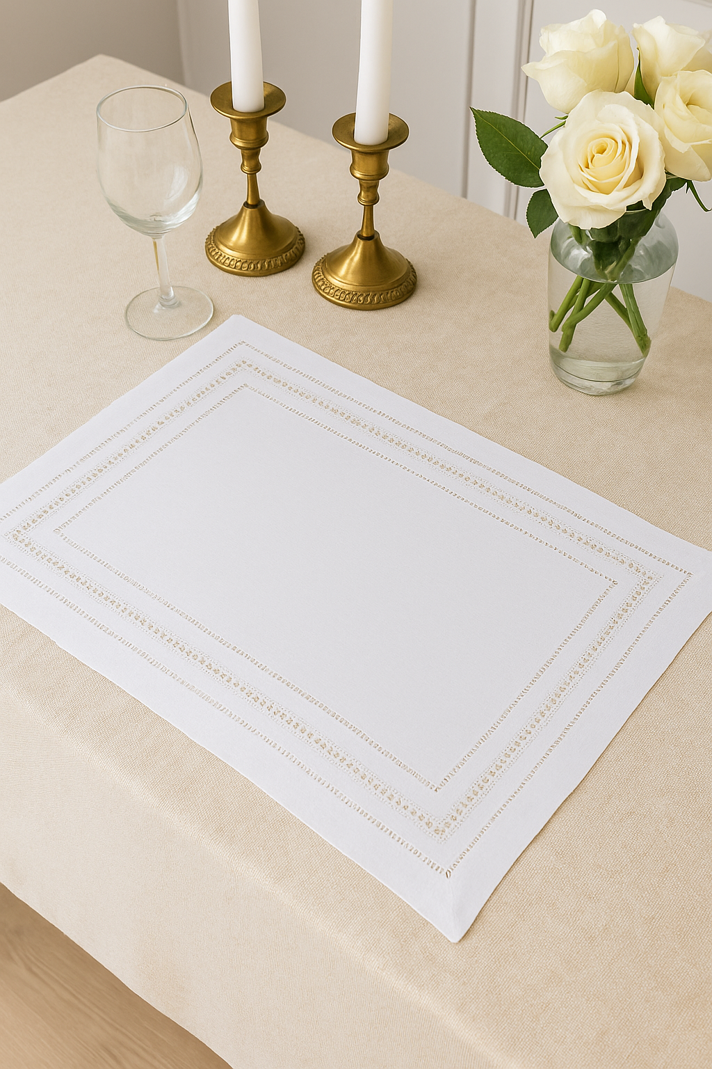 9001 - White Hemstitched Linen-Cotton 14"x20" Placemat