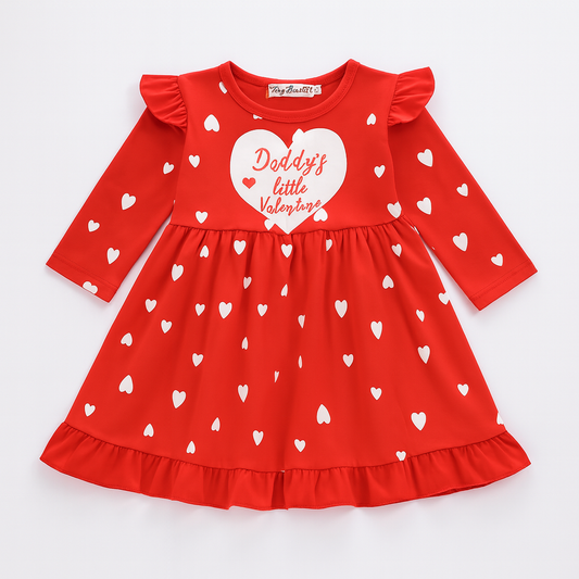 Daddy's Little Valentine Heart Red Ruffle Girl Dress