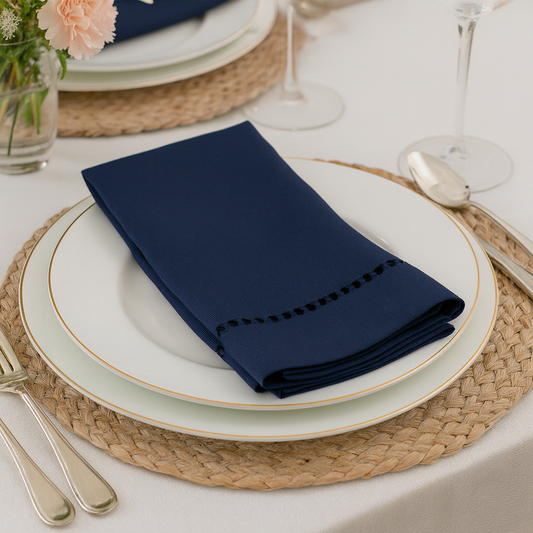 7300 - Navy Blue Hemstitch 18" Cloth Dinner Napkin