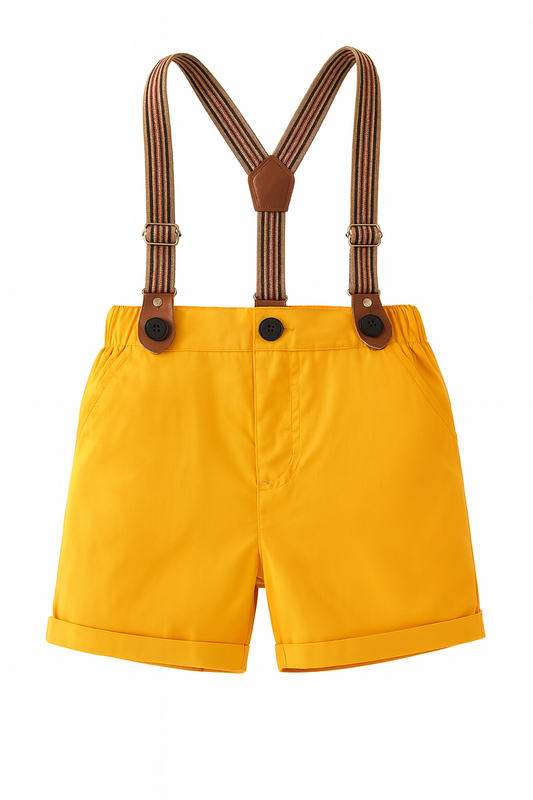 Mustard Classic Boy Cotton Chino Shorts with Suspenders