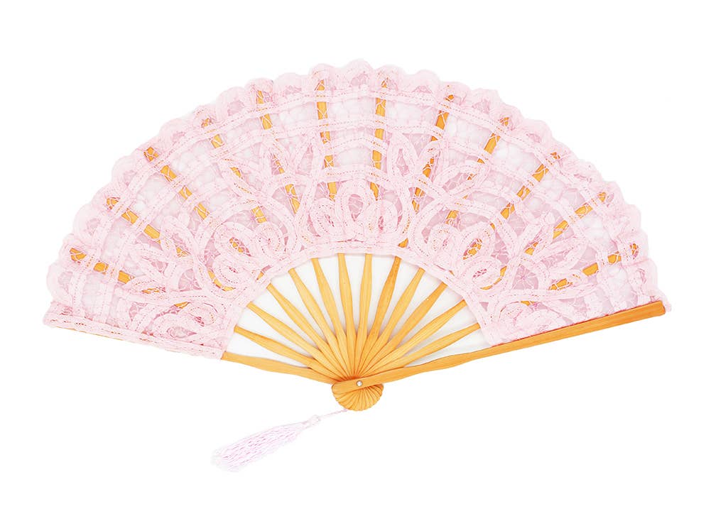 Pink Crochet Cotton Lace Bamboo  Folding Hand Fan