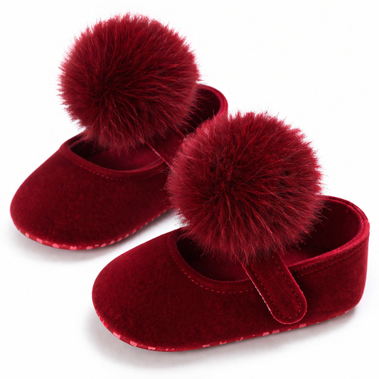 Red Pom Pom Anti-Slip Baby Crib Shoes