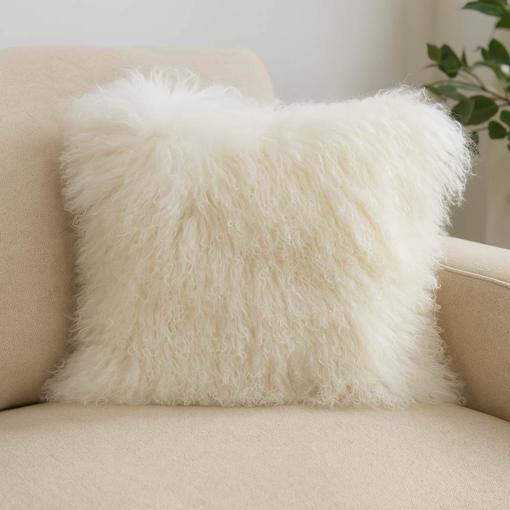 3564 - 20" Ivory Mongolian Lamb Fur Throw Pillow