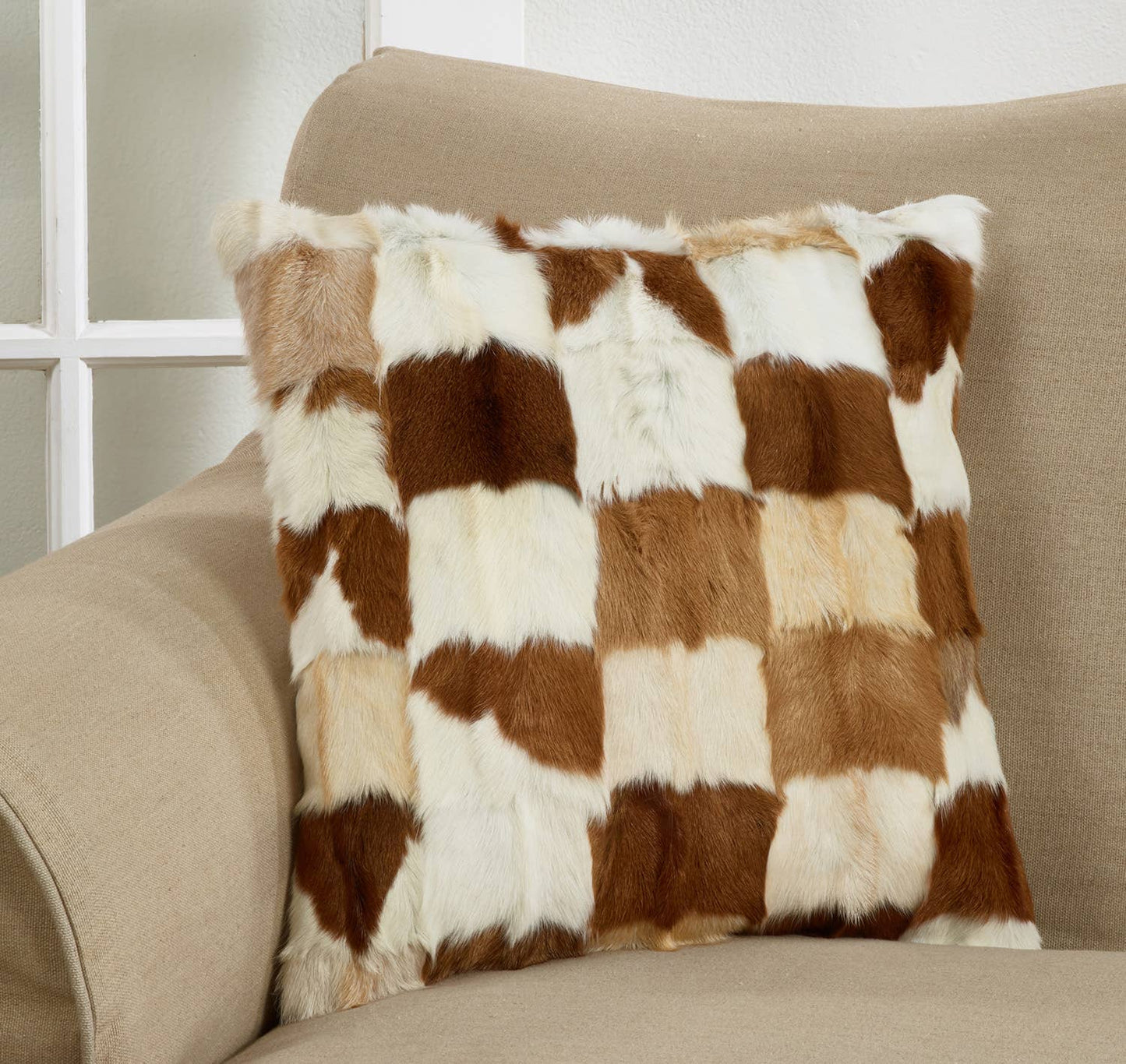 4655 - Patchwork Goat Fur Filled Decorative Throw Pillow