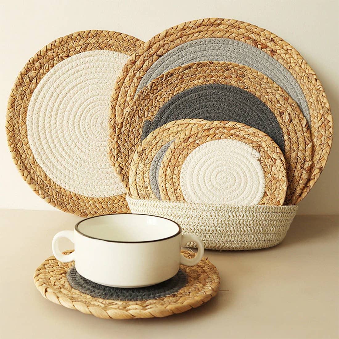 Hand-Woven Rattan Cotton Braided Rope Placemat