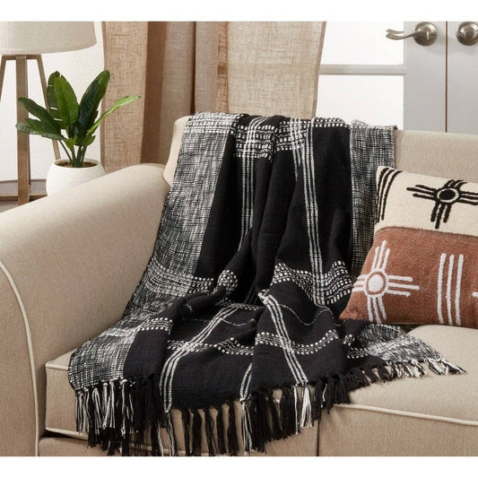TH109 - Black Luxury Plaid Cotton 50"x70" Throw Blanket with Tassel
