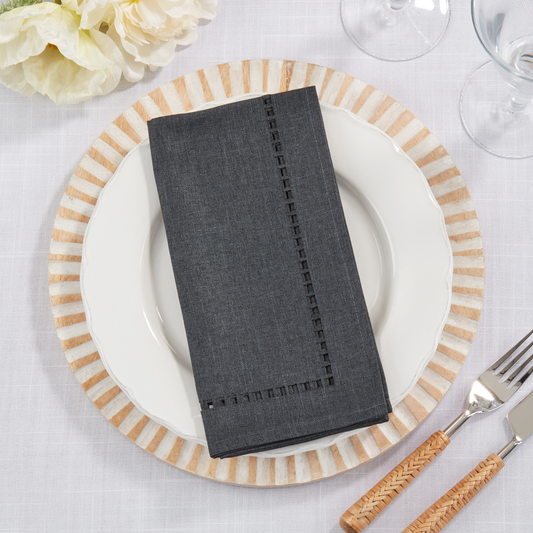9738 - Black Laser-Cut Hemstitch 20" Dinner Napkin