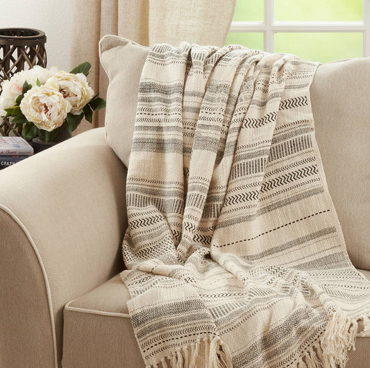 TH935 - Natural Boho Block Print Pure Cotton 50x60 Throw Blanket
