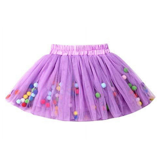 Purple Multicolor Pom Pom Layered Baby Tutu Skirt