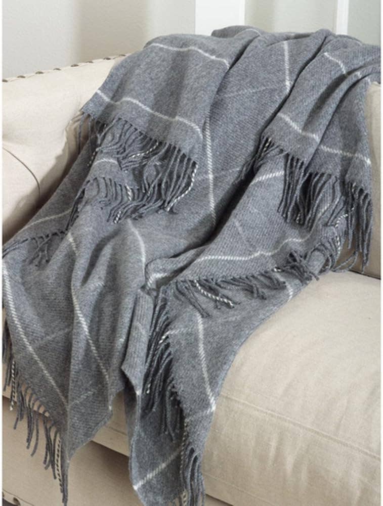 TH027 - Grey Geometric Wool Blend 50x60 Inch Throw Blanket
