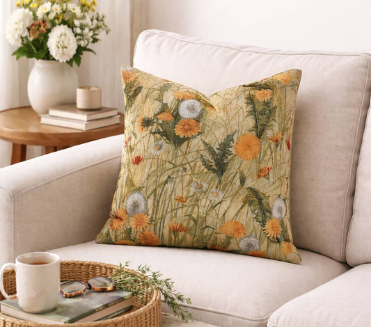 Green Floral Meadow 18" Throw Pillow