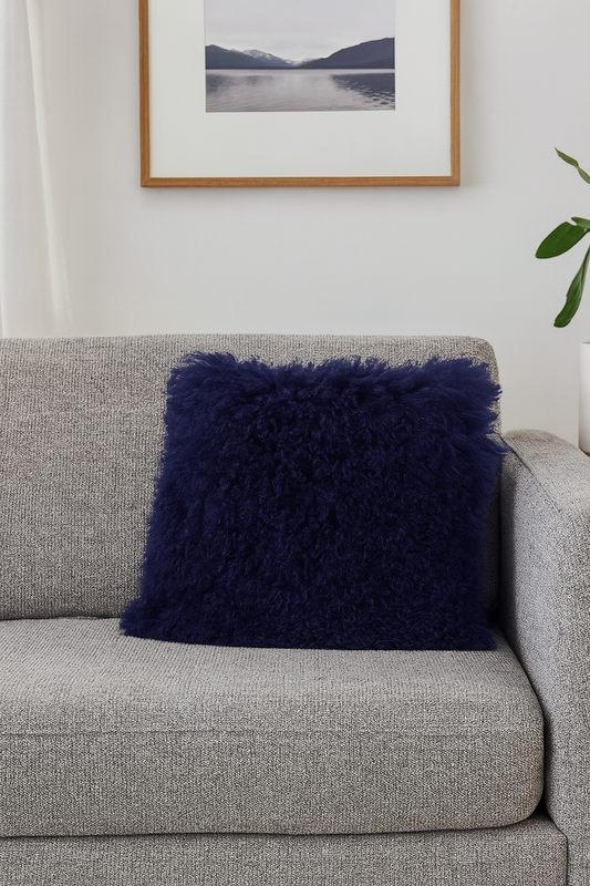 3564 - 16" Cobalt Blue Mongolian Lamb Fur Throw Pillow