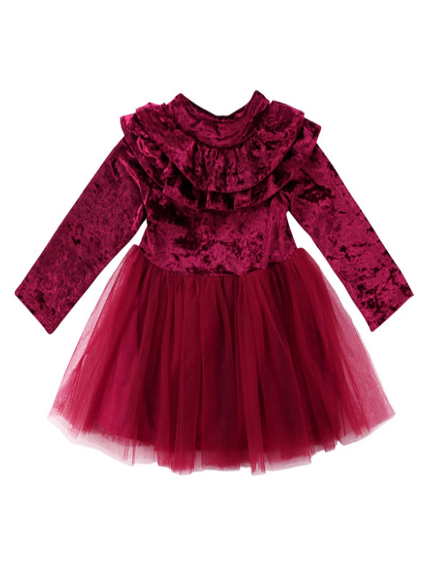 Burgundy Ruffle Trim Velvet Tutu Girl Dress