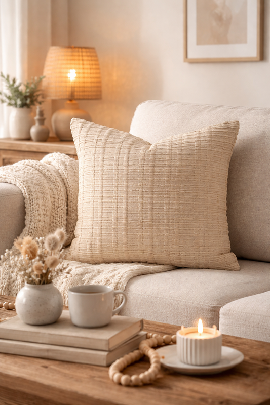 Beige Textured Modern Woven 18" Throw Pillow