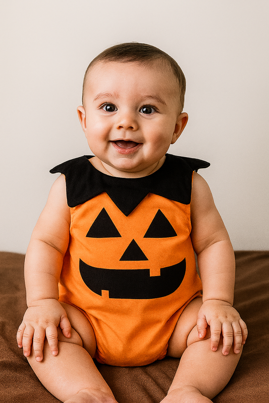 Pumpkin Face Sleeveless Halloween Baby Costume Jumpsuit