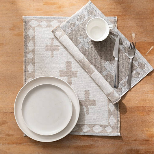 PM0025 - Grey Cross Design Reversible Woven Placemat