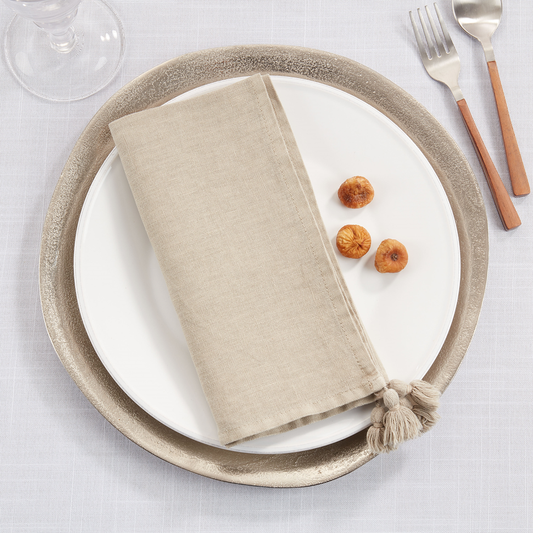 9021 - Natural Tassel 20" Pure Linen Napkin