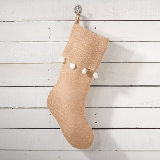 807 - Pompom Design Jute Christmas Stocking
