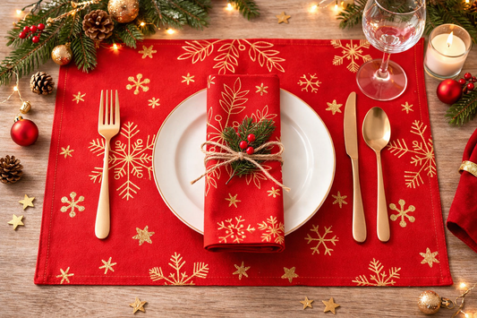 Gold Accent Snowflake Festive Red 13"x19" Placemat