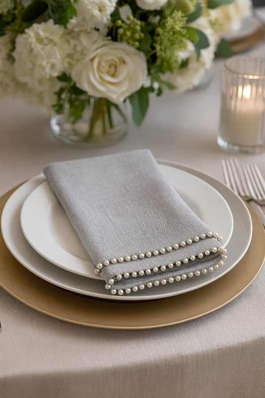 10794 - Grey Pearl Border Cotton 18" Dinner Napkin