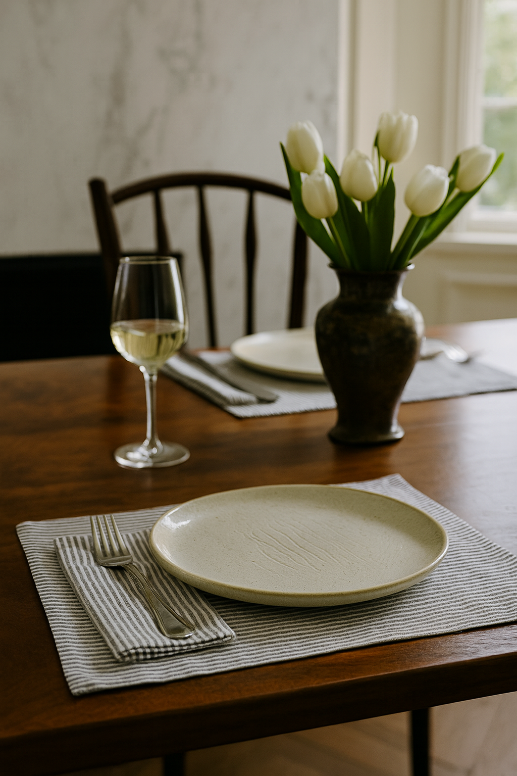 TBL0029 - Grey Ticking Stripe Double Layered Cotton 13"X19" Placemat