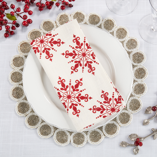 7553 - Red Snowflake Cotton 20" Cloth Napkin