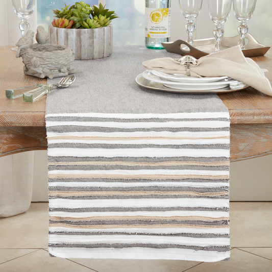 1251 - Grey Multi Pleated Cotton 16"x72" Table Runner