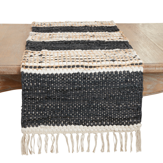 879 - Leather Chindi Stripe 16"x72" Table Runner