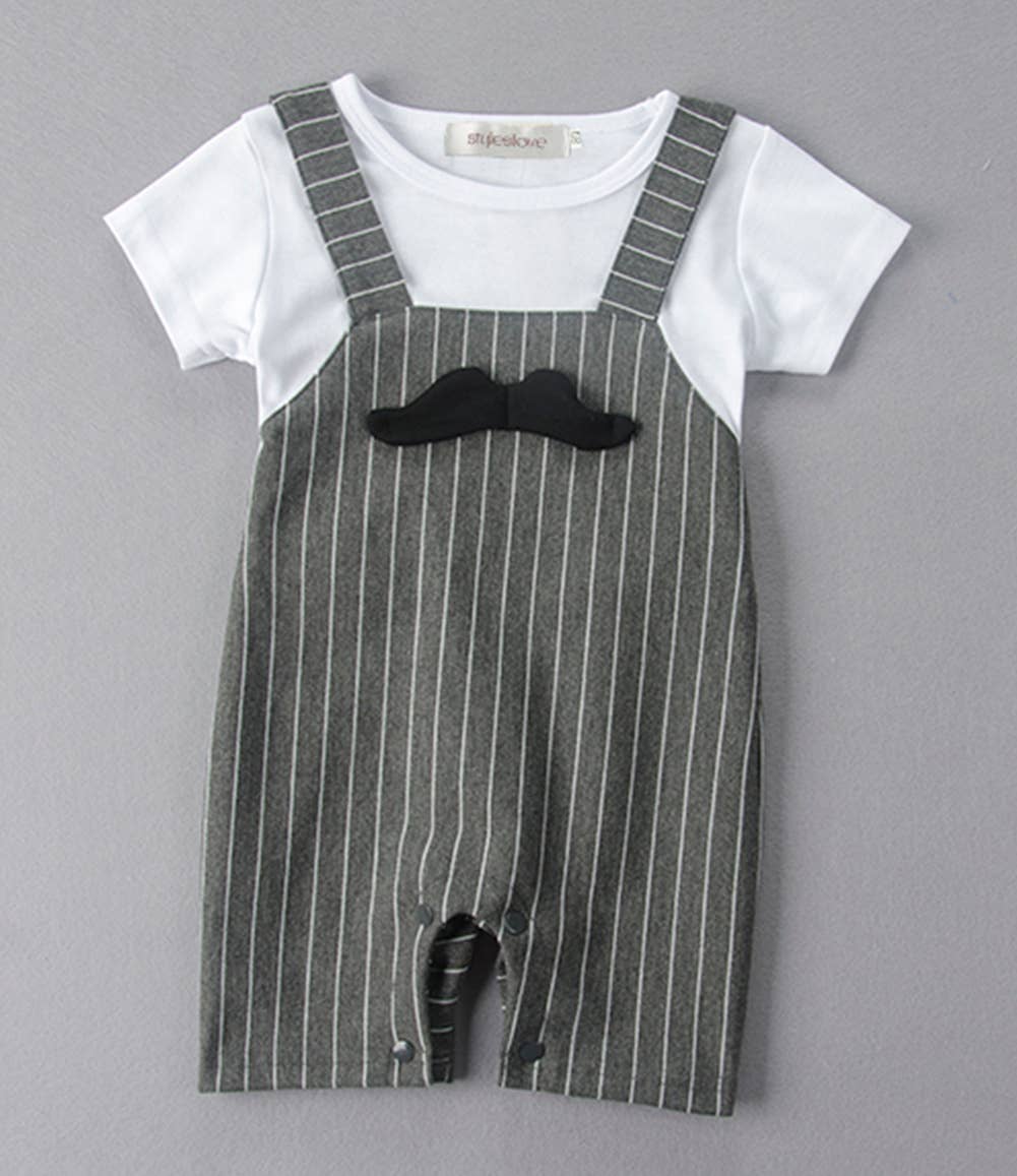 Grey Mustache Cotton Baby Romper and Hat