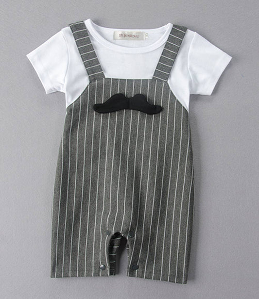 Grey Mustache Cotton Baby Romper and Hat