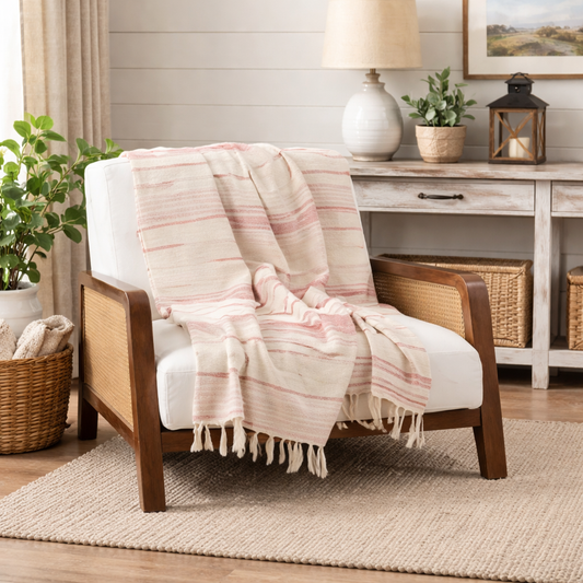 Red Striped Cotton 50"X60" Throw Blanket