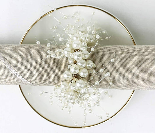 NR0103 - Hand-Beaded Ivory Faux Pearl Wreath Napkin Ring