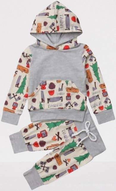 Grey Graphic Baby Hoodie & Pants
