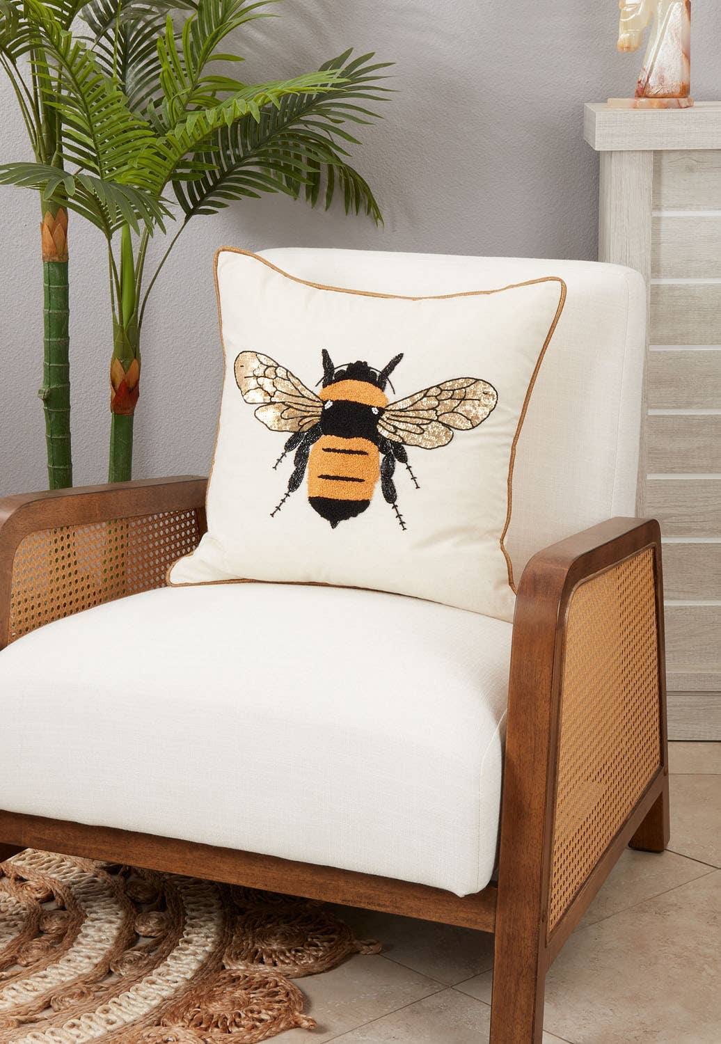 1977 - Embroidered Bumble Bee Cotton 18" Throw Pillow