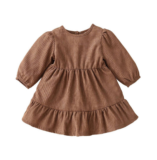 Mocha Ruffle Hem Corduroy Girl Dress