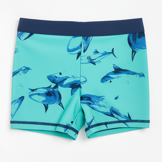 Blue Shark Drawstring Boy Swim Trunk