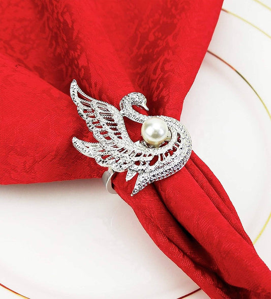 NR0110 - Silver Pearl Swan Metal Napkin Ring