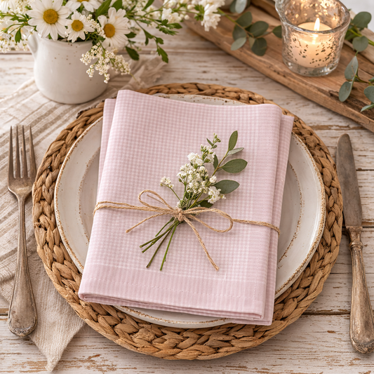 Soft Blush Gingham Check 20" Cotton Napkin