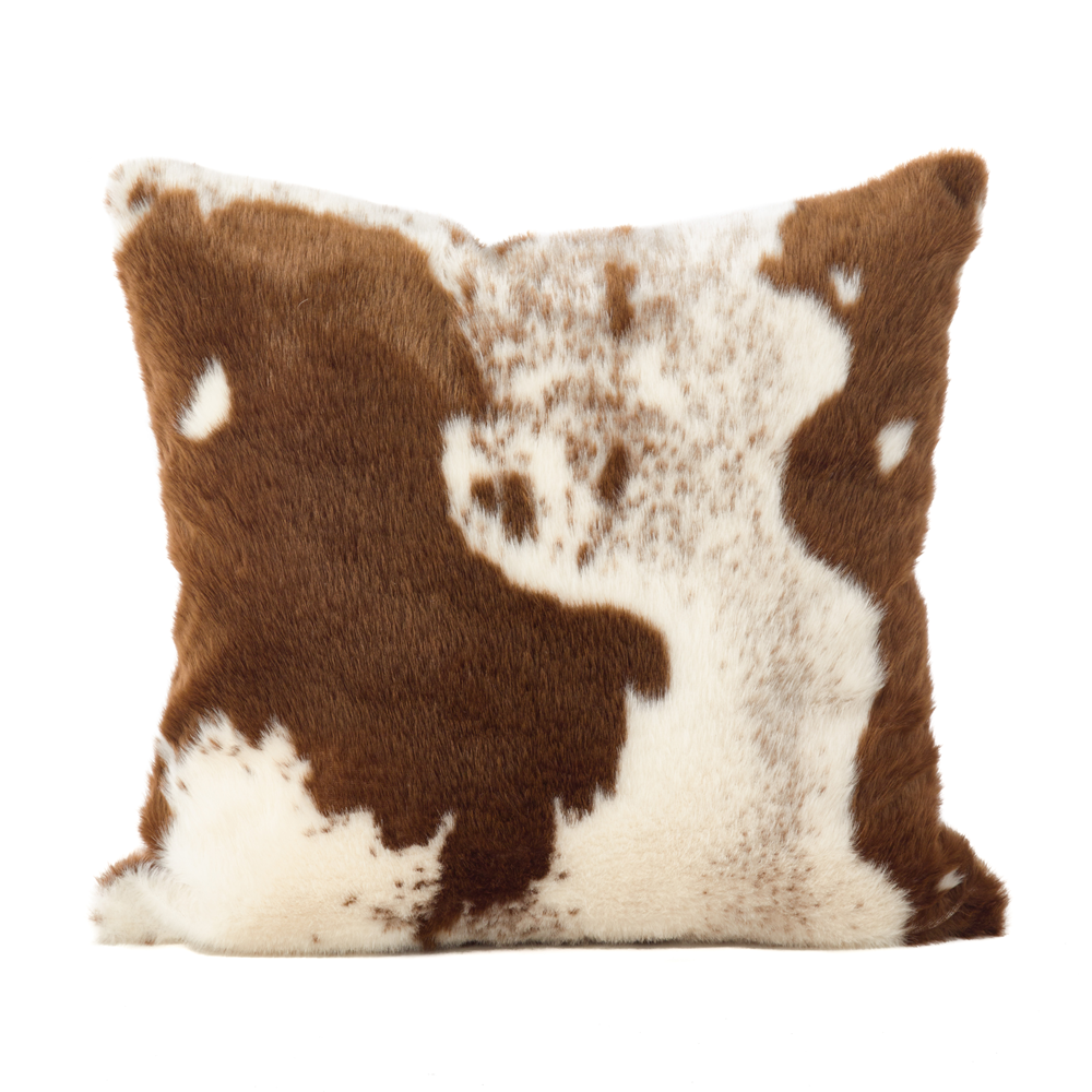 471 - Faux Fur Cow Hide Brown Square Throw Pillow