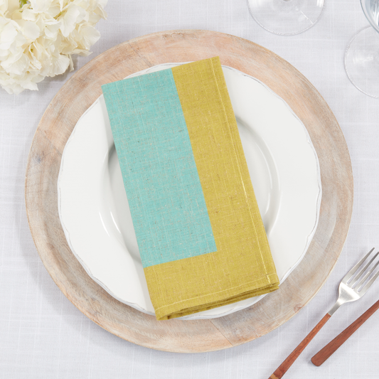 5217 - Sea Green Mustard Two-Tone Color Band 20" Cloth Napkin