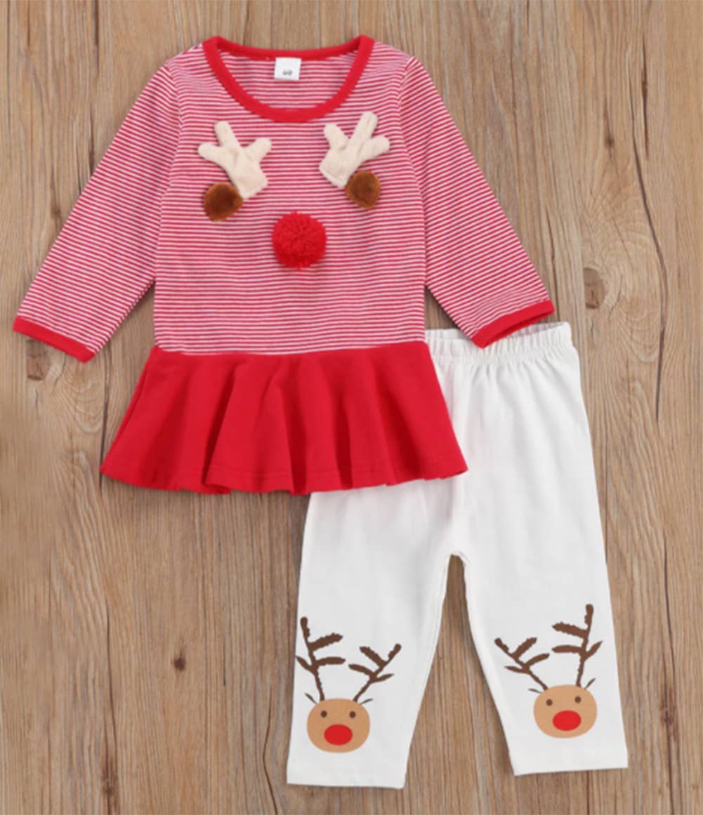 Reindeer Striped Mini Baby Dress & Pants