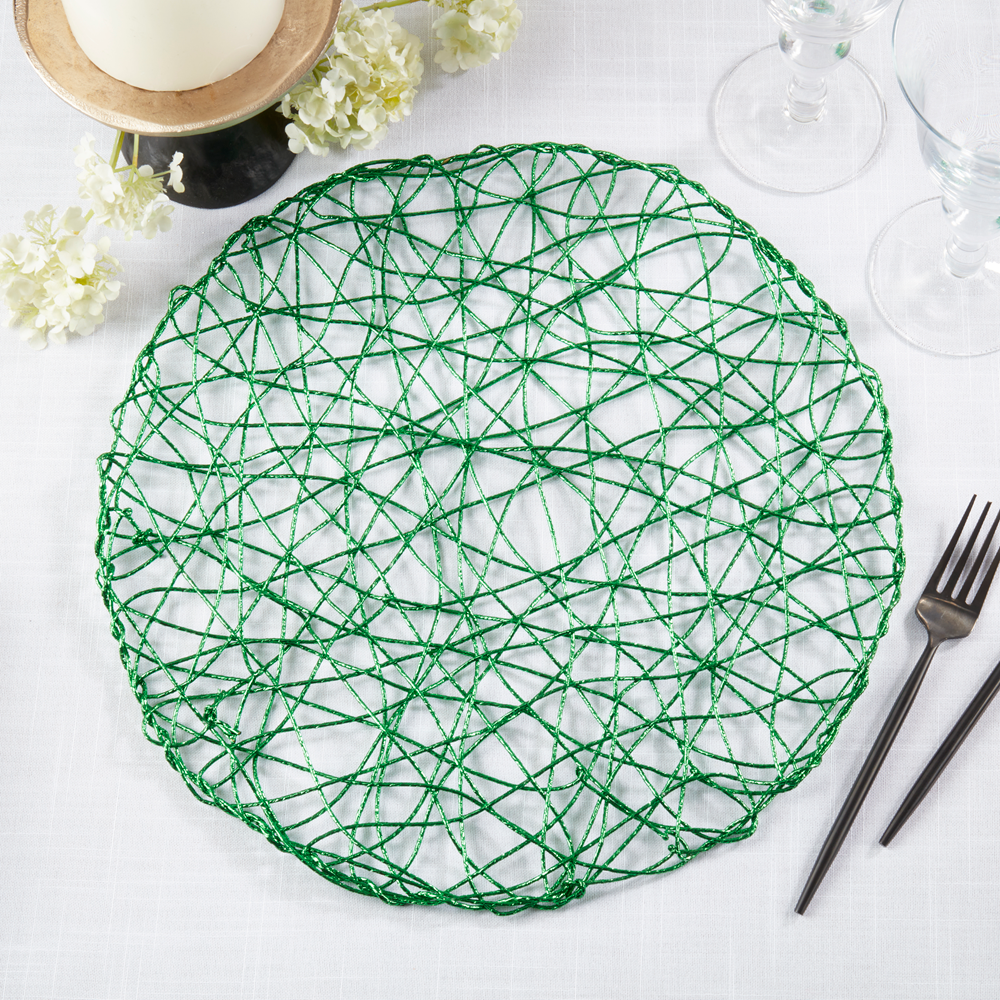 616 - Metallic Green Wire Nest 15" Round Placemat