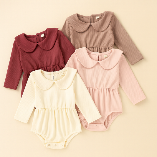 Ribbed Collar Baby Dressy Romper